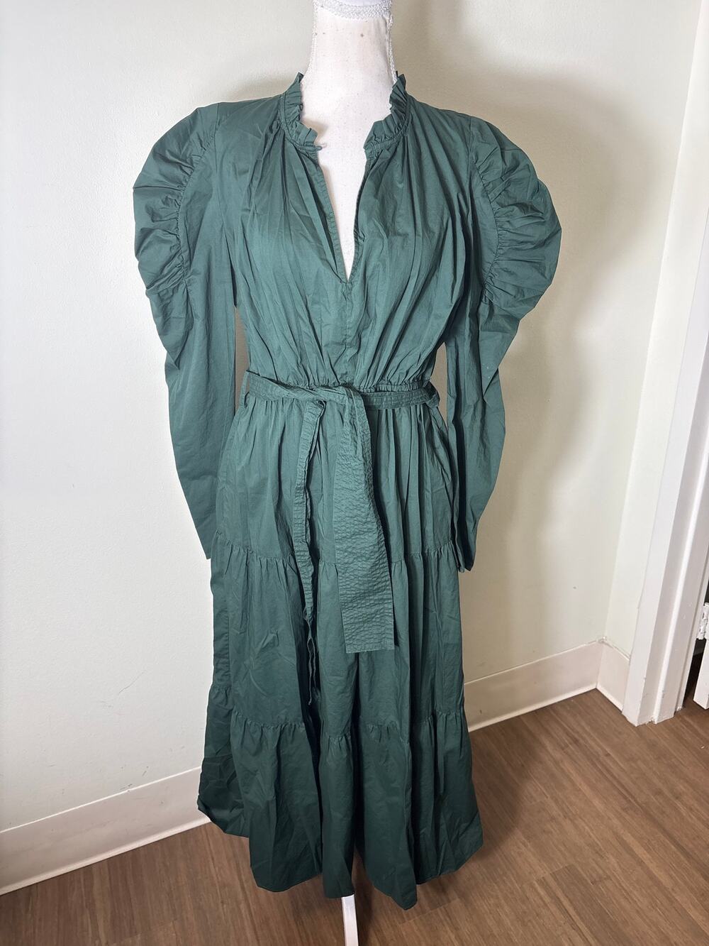Anna Cate Forest Green Long Sleeve Cotton Maxi Dress Sz L